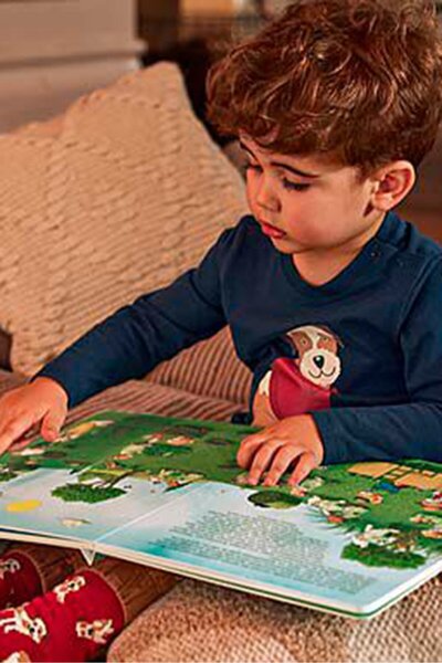 Tchibo Kids Boy Round Neck Graphic Print Long Sleeve T-Shirt, Navy Blue