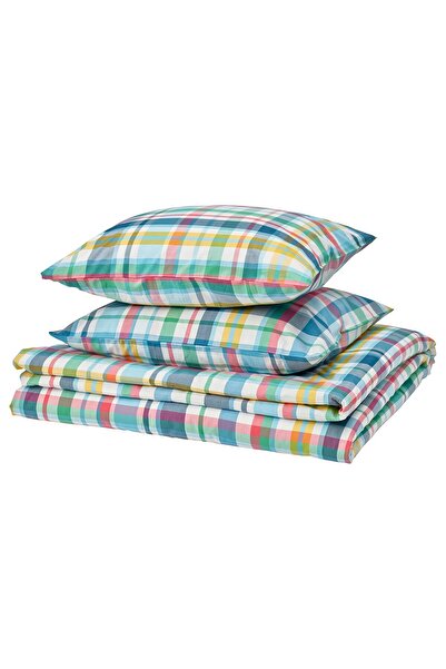 IKEA HÖSTGENTIANA Husă pilotă + 2 fețe de pernă, multicolor/carouri, 200 x 20...