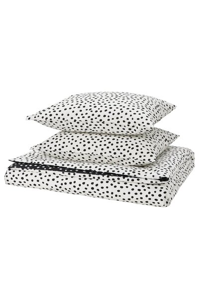 IKEA BJÖRKGRÅMAL Husă pilotă + 2 fețe de pernă, buline negre/albe, 200 x 200/...