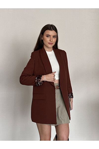 FERZOLAİO Pattern Lined Brown Blazer Jacket