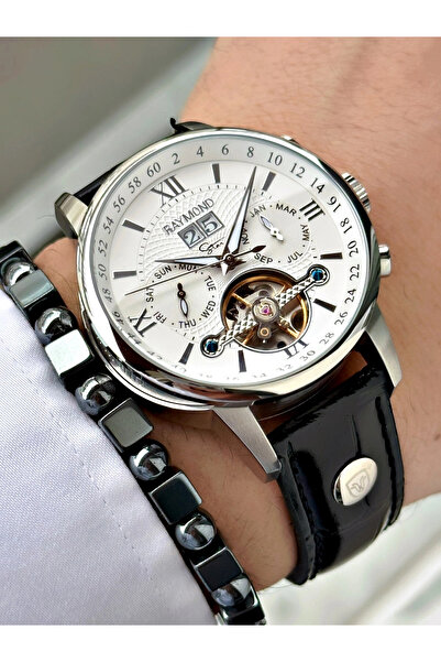 Raymond Özel Seri Otomatik Diplomat Klipsli Deri Kordon Erkek Saati