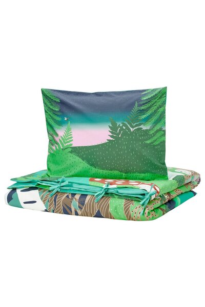 IKEA SKOGSDUVA Pillowcase + Cushion Cover, Multicolor/Forest Pattern, 150 x 2...