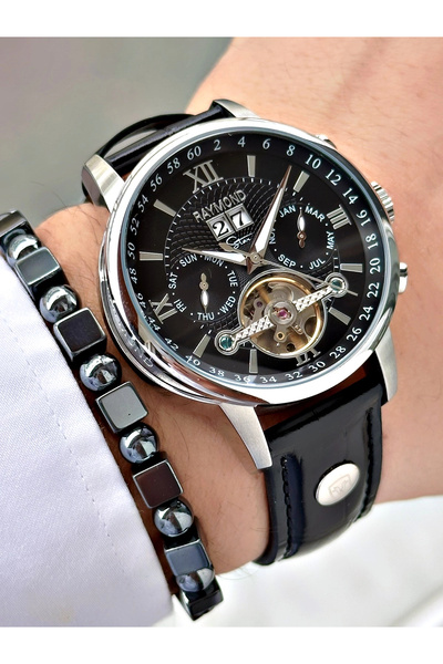 Raymond Özel Seri Otomatik Diplomat Klipsli Deri Kordon Erkek Saati