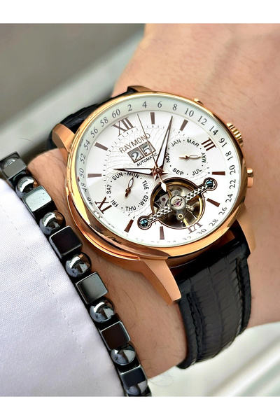 Raymond Özel Seri Otomatik Diplomat Klipsli Deri Kordon Erkek Saati