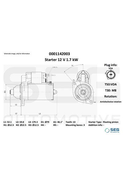 SEG Automotive Starter Audi A1/A3 Seat Altea Xl/Leon