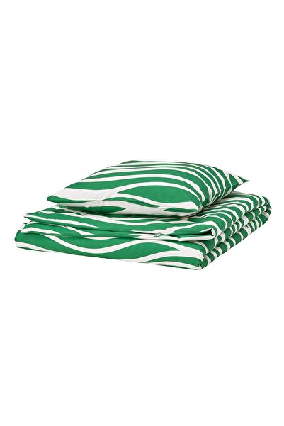 IKEA PORTLAKMÅLLA Duvet cover + pillowcase, green/white, 150 x 200/50 x 60 cm