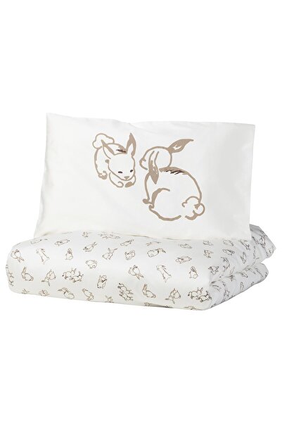 IKEA RÖDHAKE Duvet cover + 1 pillowcase for crib, bunny/white/beige