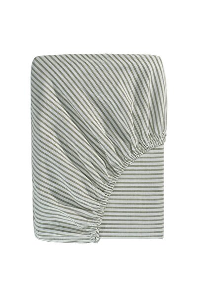 IKEA Cearșaf cu elastic SOLFIBBLA, Alb Verde/Dungă, 90 x 200 cm