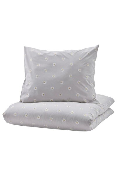 IKEA NATTSLÄNDA Husă pilotă + față de pernă, model floral gri/alb