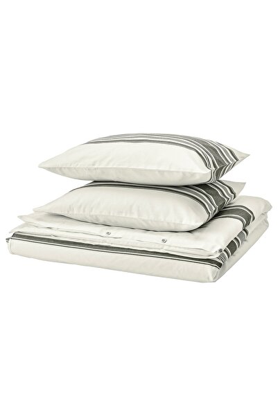 IKEA JÄTTEFRÄKEN Duvet cover + 2 pillowcases, white/dark gray, 200 x 200/50 x...