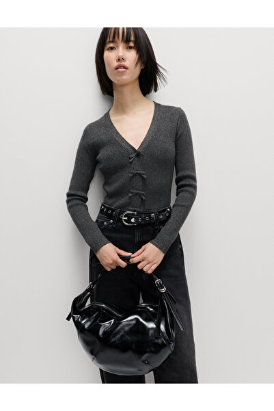 Marks & Spencer Parıltılı V-Yaka Fiyonk Detaylı Bluz