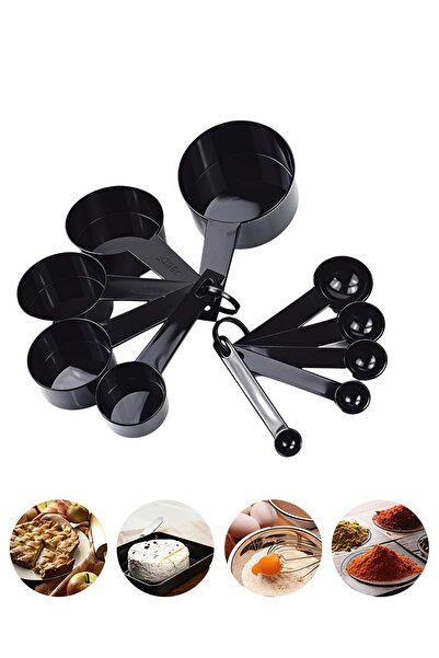 Generic Kitchen Measuring Spoons And Cups, Stackable, Black
