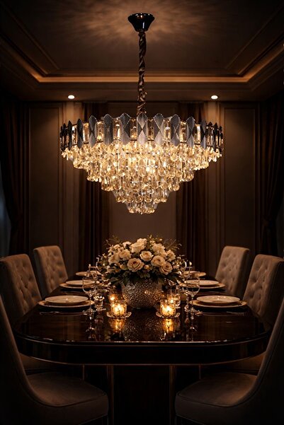 HAMER Classic modern silver chandelier, 60 cm, European crystal lighting, 9 b...