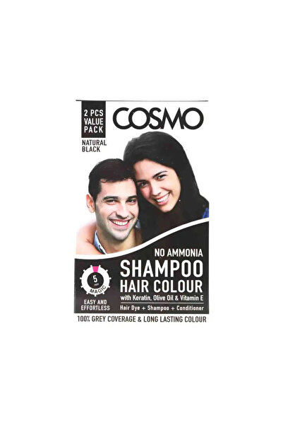 Cosmo 2Pcs Value Pack Natural Black Shampoo Hair Colour with Hair Dye Shampoo...