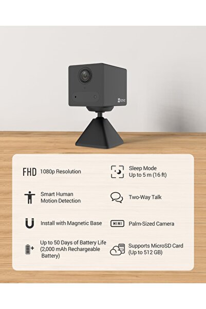 EZVIZ كاميرا صغيرة تعمل بالبطارية، لاسلكية داخلية، سعة 512 جيجابايت، إصدار 2025