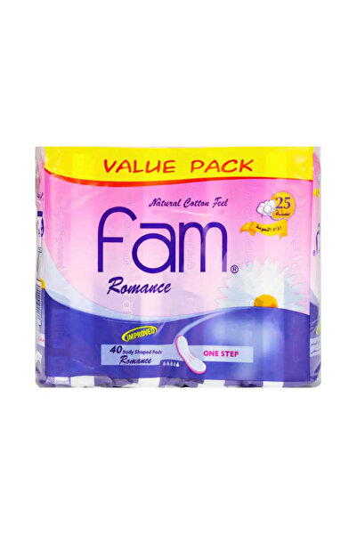 FAM فوط صحية رومانس الطبيعية المصنوعة من القطن، مصممة على شكل الجسم - 40 قطعة