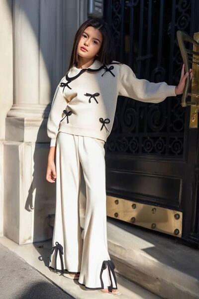 Minigimin Cicileri طقم بناتي مكون من قطعتين: سترة وبنطلون تريكو بتفاصيل فيونك...