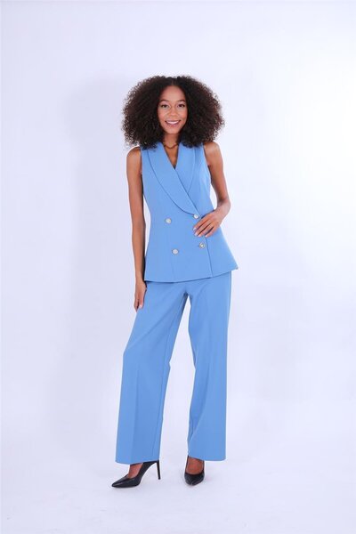 ÖNDER ÖZSOY Shawl Collar Double-Breasted Modern Vest & Elastic Wide Leg Pants...