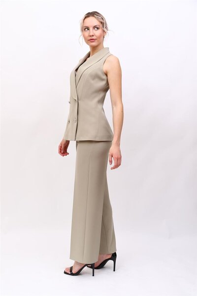 ÖNDER ÖZSOY Shawl Collar Double-Breasted Modern Vest & Elastic Wide Leg Pants...
