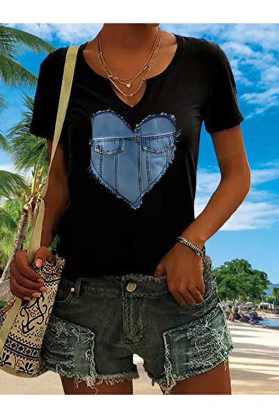 mercoledi Blugi de damă cu imprimeu cu imprimeu cu decolteu în V și mâneci, c...