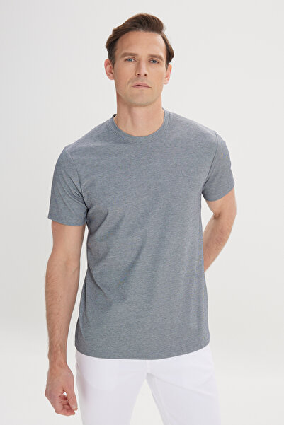 ALTINYILDIZ CLASSICS Men's Blue Slim Fit Slim Fit Crew Neck Cotton T-Shirt
