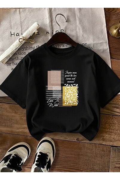 caddekombin Love Wilt pentru femei cu imprimeu Written basic Black tricou