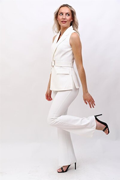 ÖNDER ÖZSOY Men's Collared Vest Slit with Belt & Elastic Flared Pants Women's...