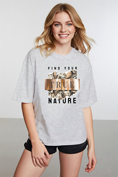 caddekombin Motto pentru femei, scris, modern, cu tematică naturală, gri tricou