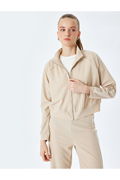 Koton Mock Neck Long Sleeve Zippered Piped Sweatshirt