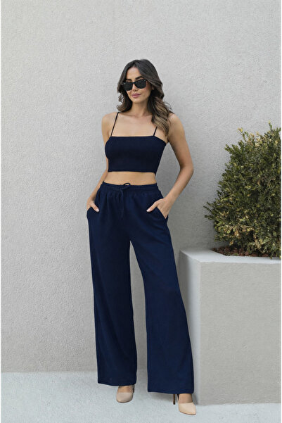 YAKAMEL Women's Wide Leg Wrinkled Super High Waist Palazzo Flared with Ties