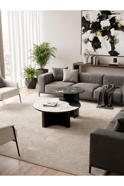 BEC49 Two-piece nesting coffee table set - luxurious contrasting marble tops