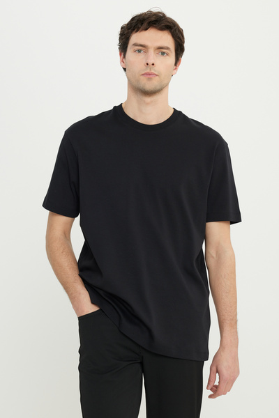 ALTINYILDIZ CLASSICS Ανδρικό μπλουζάκι μαύρο 100% βαμβακερό μοντέρνας εφαρμογ...