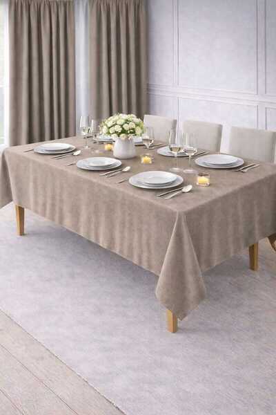 PerdeYap1980 Velvet Textured Stone Color Tablecloth