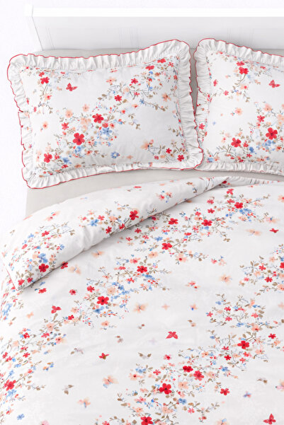 GÖRMEZ TEKSTİL Soft Cotton Ruffled Double Bed Anceli̇ne - Duvet Cover Set Red...