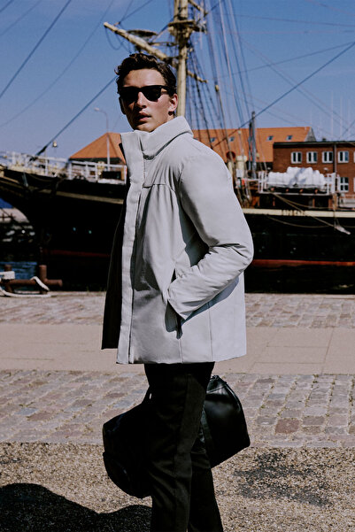 ALTINYILDIZ CLASSICS Men's Stone Warm Standard Fit Regular Cut Casual Coat wi...