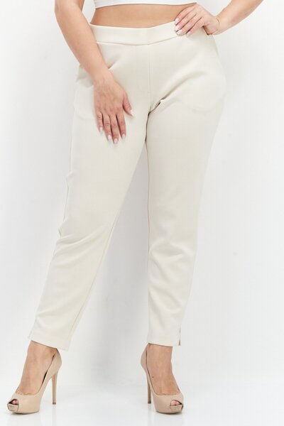 TAIFUN Women Straight Leg Plain Dress Pants, Beige