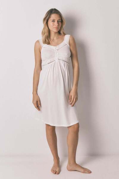 Women'secret قميص نوم قصير أبيض من القطن للحوامل