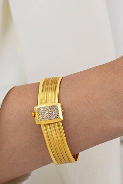 Çgk Çiğdem Gürel Kuyumculuk Taşlı Hasır Model Altın Kelepçe Bilezik