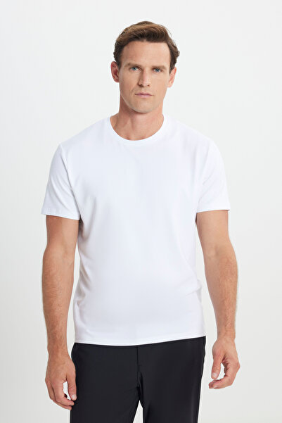 ALTINYILDIZ CLASSICS Ανδρικό λευκό βαμβακερό μπλουζάκι με κανονική εφαρμογή κ...