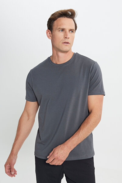 ALTINYILDIZ CLASSICS Men's Anthracite Standard Fit Regular Cut Crew Neck Cott...
