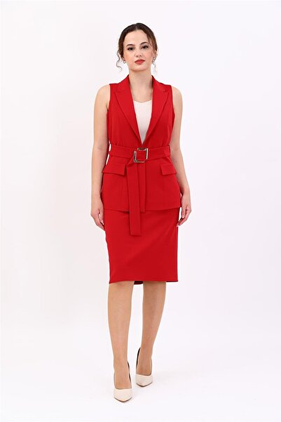 ÖNDER ÖZSOY Men's Collared Vest with Belt Slit Women's Vest - Red