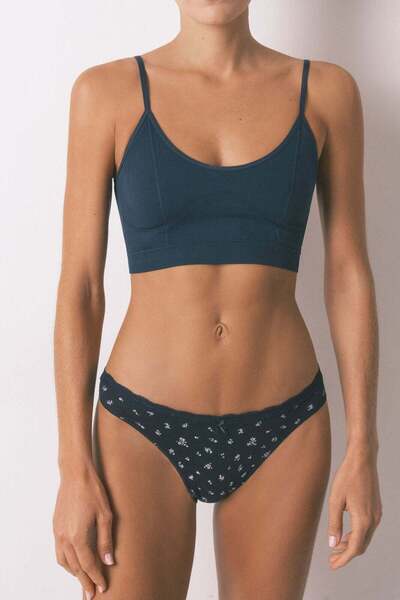 Women'secret عبوة من 3 سراويل داخلية كلاسيكية من القطن والدانتيل مع فيونكة