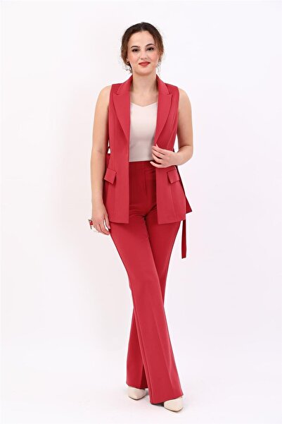 ÖNDER ÖZSOY Men's Collared Vest with Belt Slit & Elasticated Flared Trousers ...