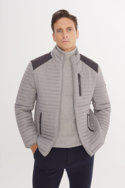 ALTINYILDIZ CLASSICS Men's Gray Standard Fit Regular Cut Quilted Patterned Mo...
