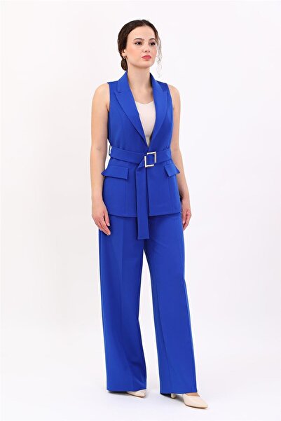 ÖNDER ÖZSOY Men's Collared Belted Slit Vest & Classic Palazzo Pants Women's S...