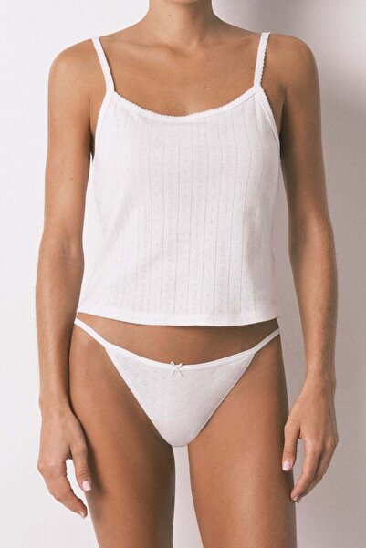 Women'secret عبوة من 3 سراويل داخلية كلاسيكية مضلعة من القطن مزينة بفيونكة