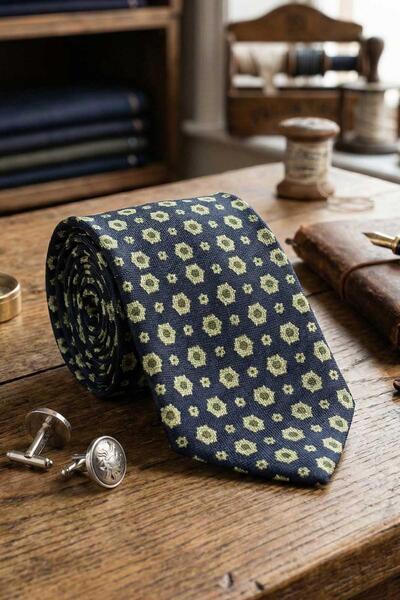 Kravatkolik Cademario Style Koyu Lacivert Motif Desen İtalyan İpek Kravat İK2230