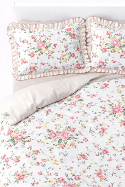 GÖRMEZ TEKSTİL Soft Cotton Ruffled Double Bed Rose Elegance - Duvet Cover Set...