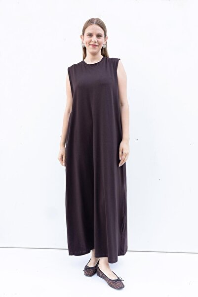 ALLDAY Кава - Великий розмір Бавовняна сукня з велосипедним коміром без рукав...