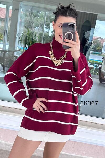 İnce Topuk Turtleneck Striped Knitwear Blouse 6K367